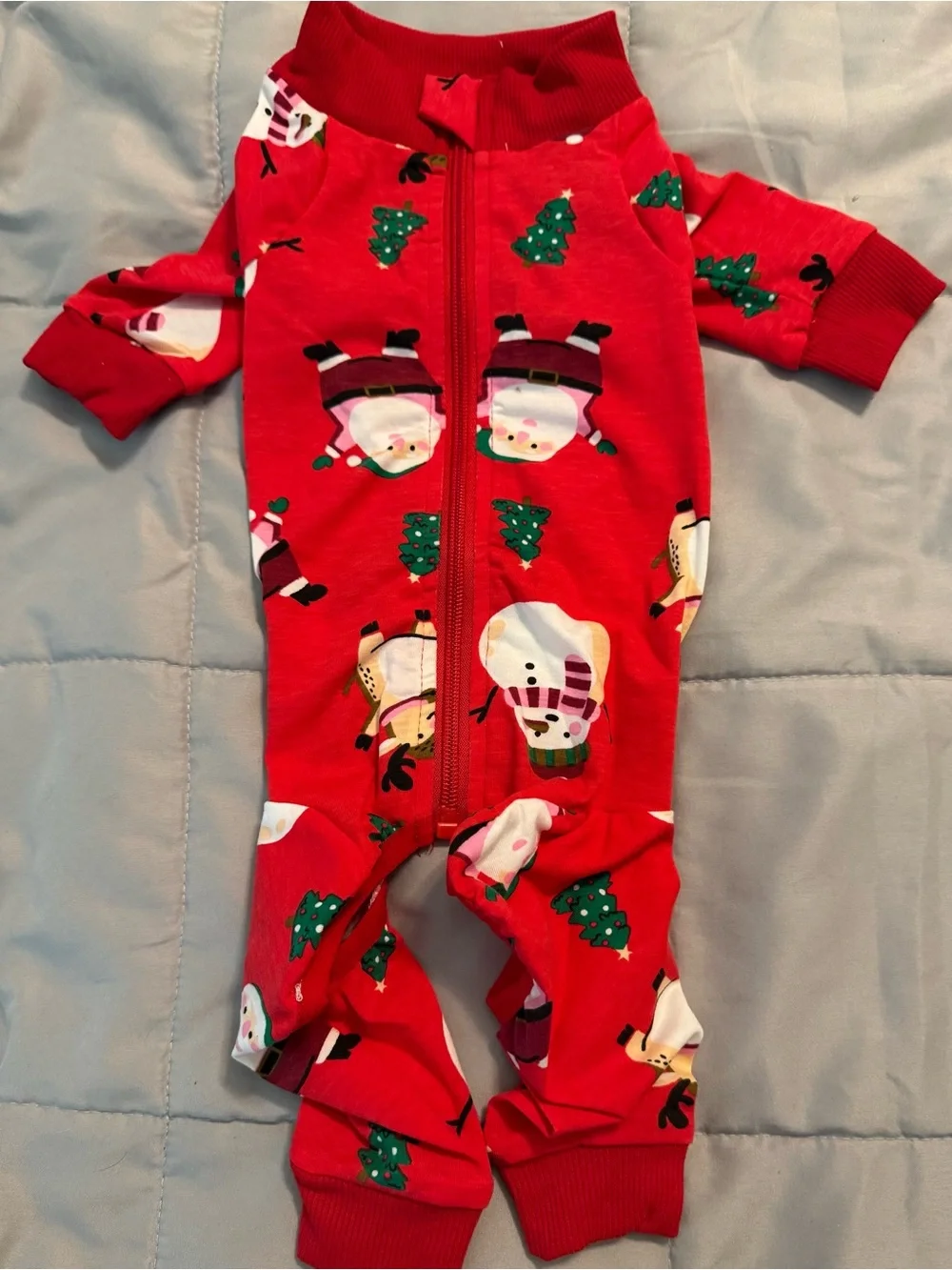 Red Holiday Snowman Pet’s One-Piece Zipper Pajamas/Recovery suit.